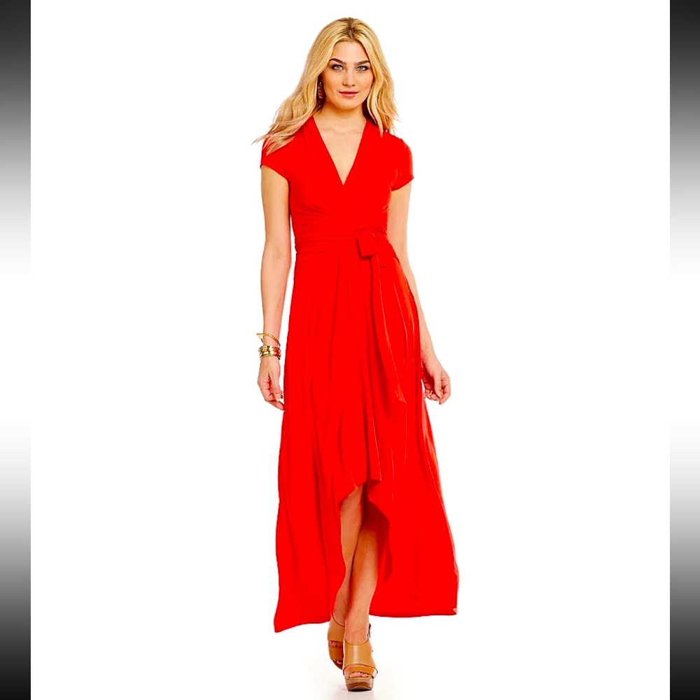 MICHAEL KORS Faux Wrap Asymmetrical Jersey Cap Sleeve Maxi Dress, Size 12, NWT